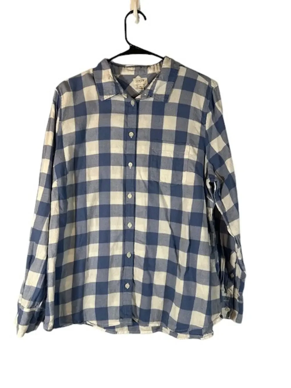 J. Crew Blue White Plaid Long Sleeve Collared Button Down Shirt Men Sz XL